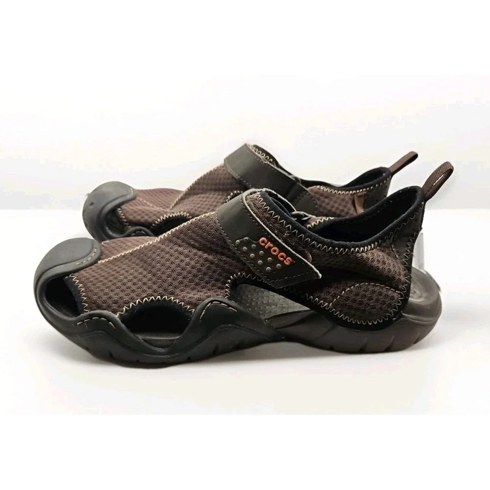 Crocs Swiftwater Mesh Fisherman Deck Sandals Brown Men's 11 Water Shoes #401